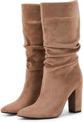 Syktkmx Womens Winter Slouchy High Heel Mid Calf Suede (Style BZHB)