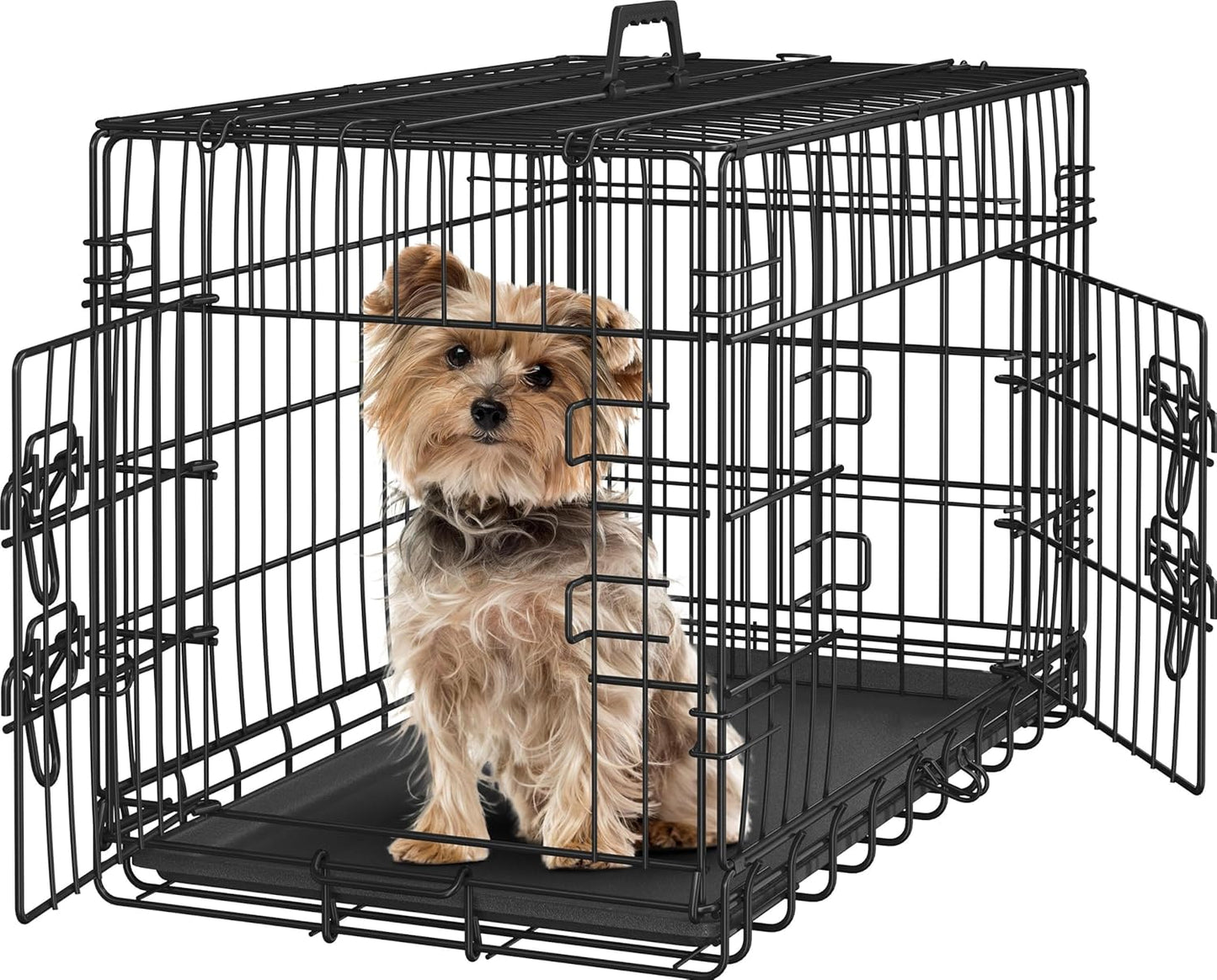 Versatile 30 Inch Double Door Dog Crate for Small Dogs
