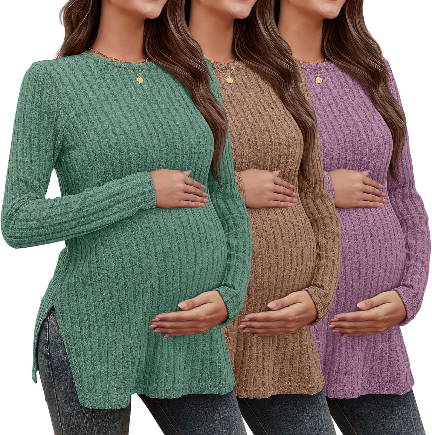 3 Pack Women's Maternity Shirts for Stylish Pregnancy Wear