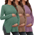 3 Pack Women's Maternity Ribbed Long Sleeve Tunic Tops - Cozy Knit