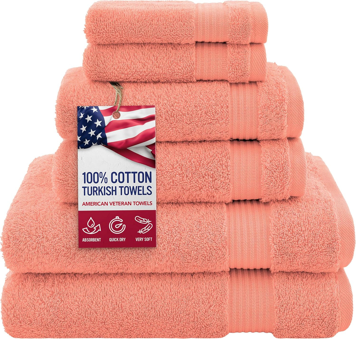 American Veteran Towel Set: Luxury 6 Piece Cotton Towels