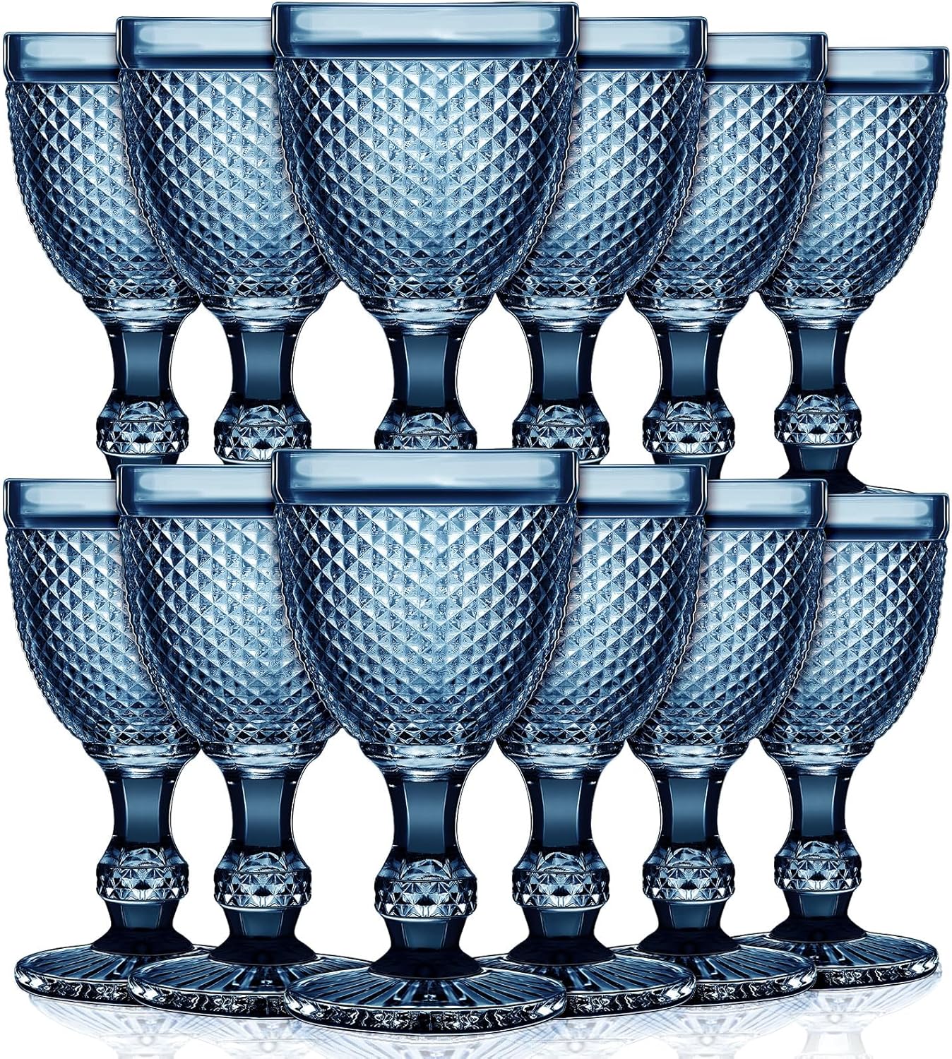 Bokon 12 Pack Blue Glass Goblets Set for Vintage Drinking