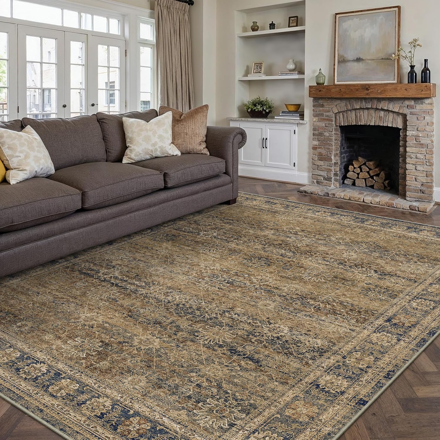 Brown 6x9 Area Rugs for Living Room Vintage Distressed Design