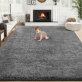 8x10 Area Rug for Living Room - Fluffy Shag Dark Grey Cozy Plush