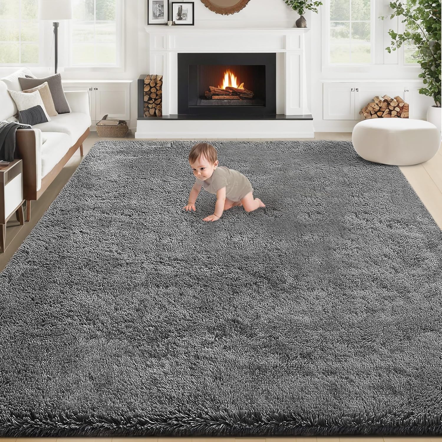 8x10 Area Rug: Fluffy Shag Soft Washable Plush Carpet for Kids