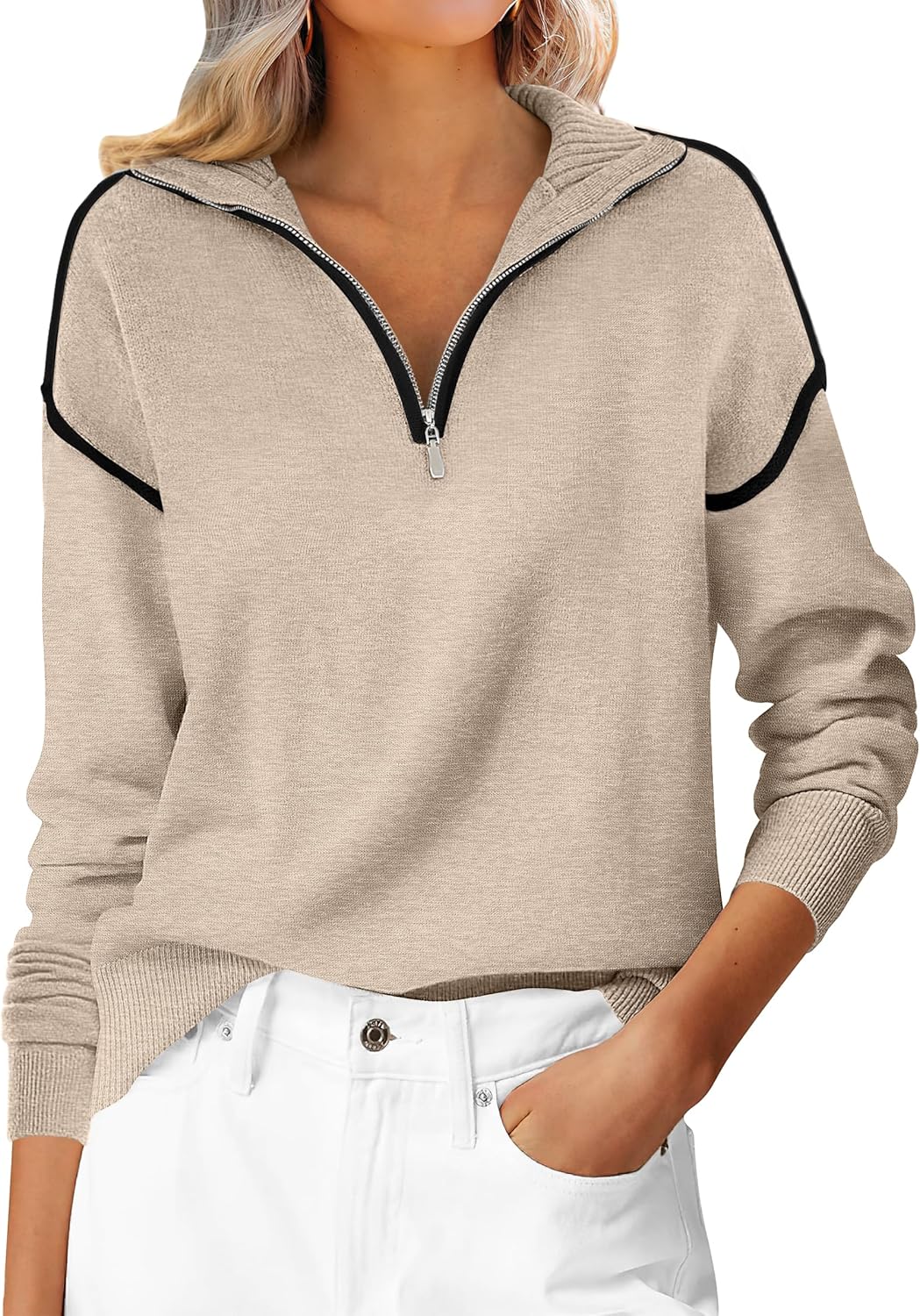 ANRABESS Womens Quarter Zip Sweaters for Stylish Comfort