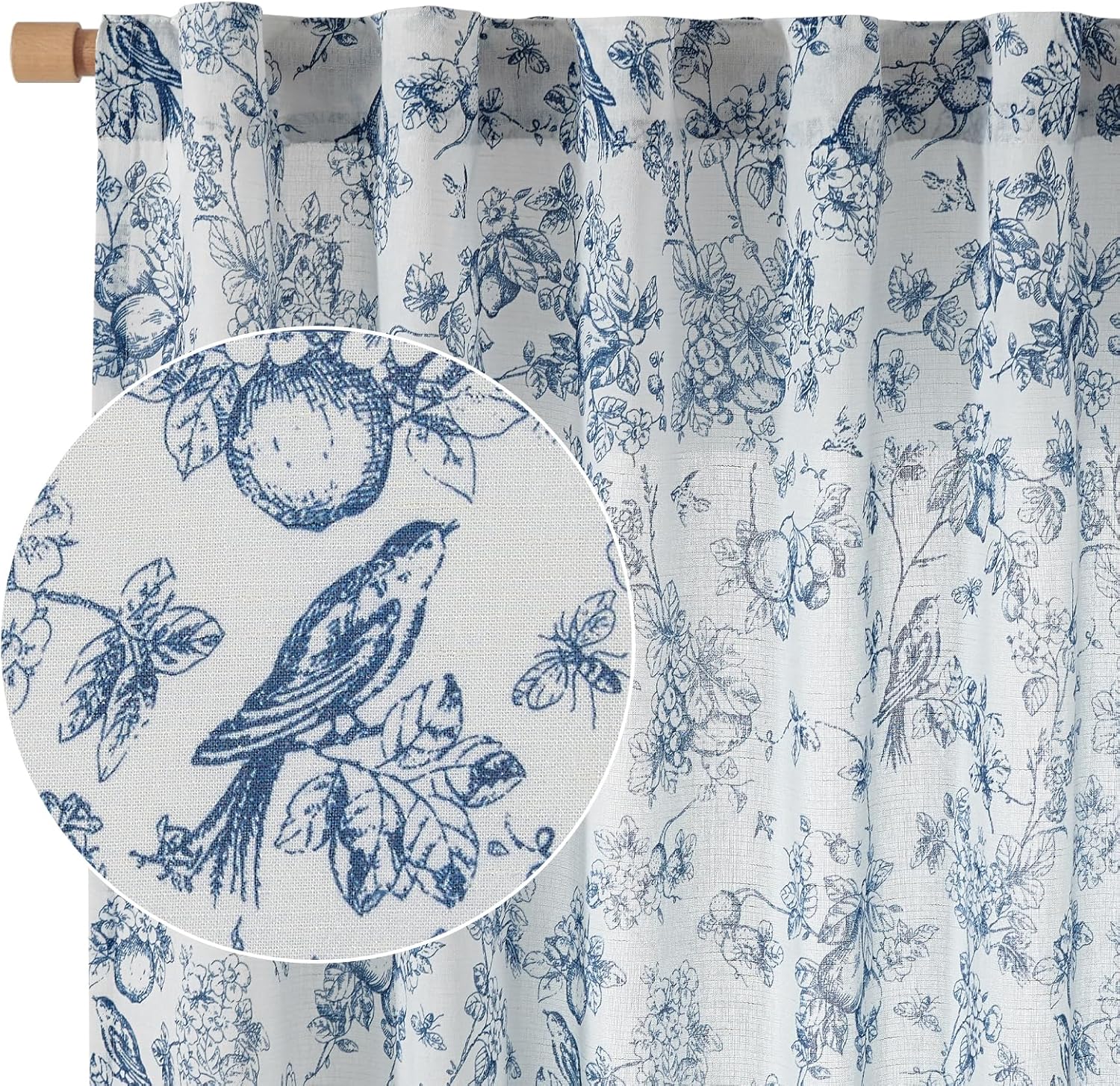 Vangao Linen Blend Floral Curtains for Living Room 84 Inch