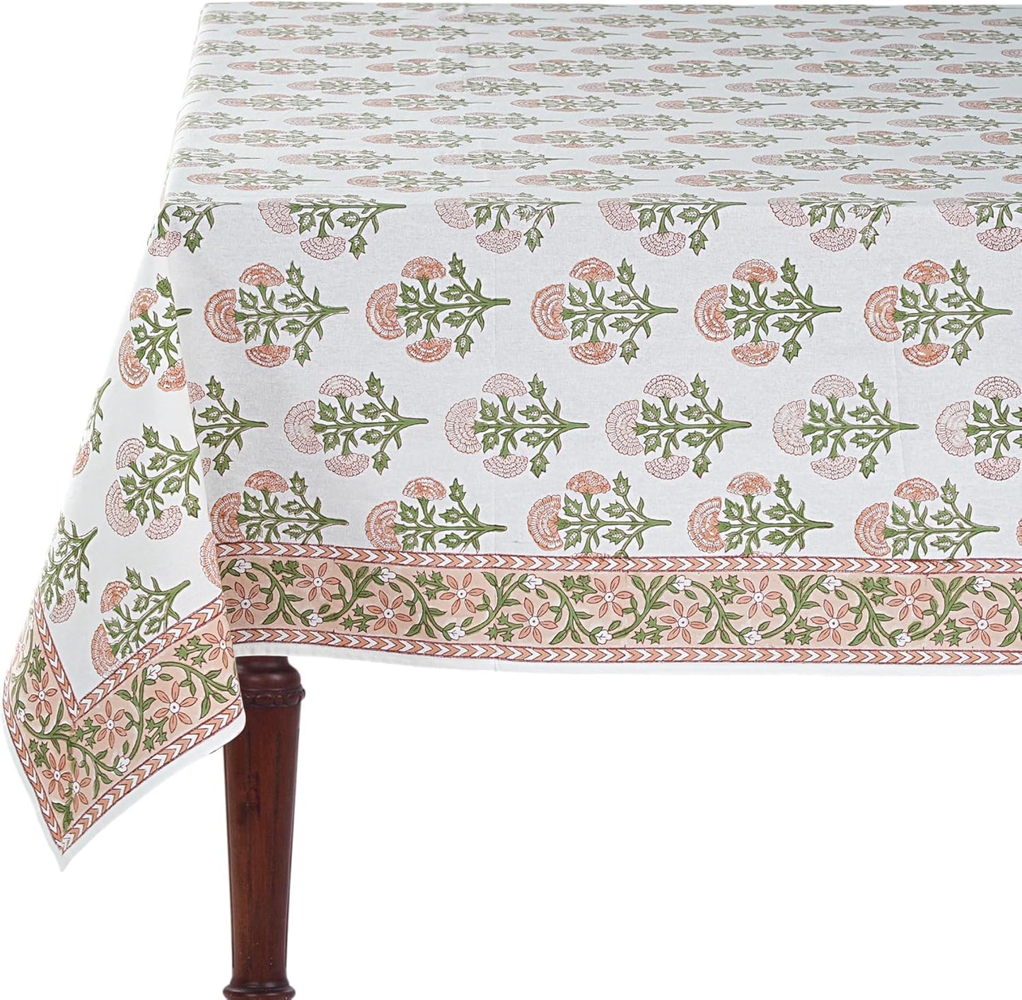 Ridhi Mughal Buta Peach Hand Block Print Cotton Tablecloth