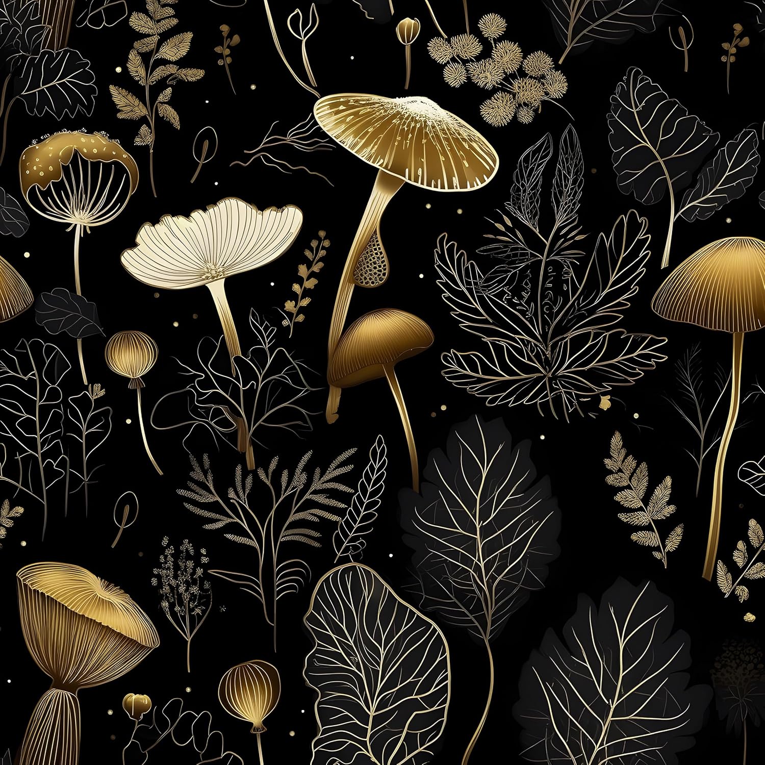 Boho Wallpaper Peel and Stick Dark Floral Vintage Mushrooms