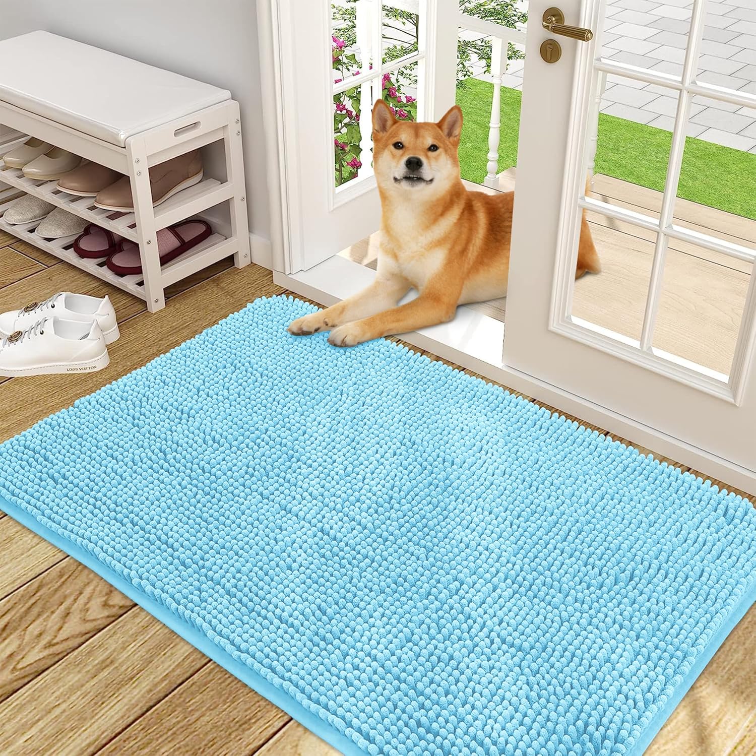 OLANLY Dog Door Mat for Muddy Paws - Absorbent Chenille Mat