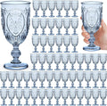 60 Pack Plastic Goblets 10oz Blue Vintage Embossed Party Glassware