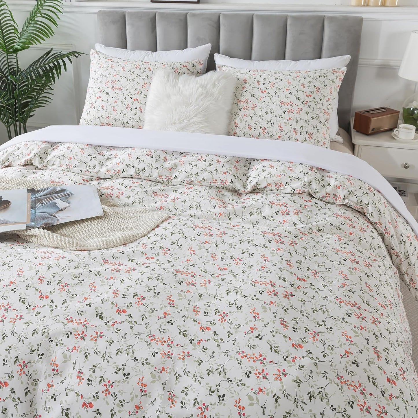 HoneiLife King Size Floral Duvet Cover Set - 100% Cotton Comfort