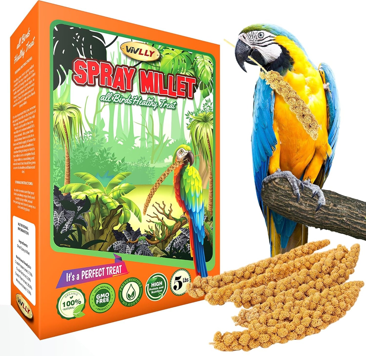GMO-Free Sun-Dried Spray Millet for Healthy Pet Birds Treats