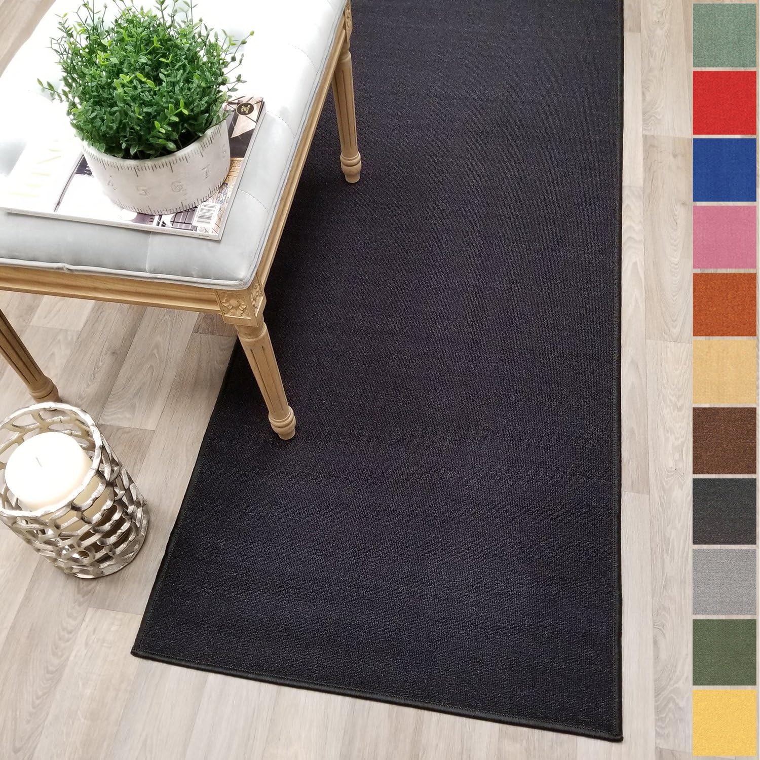 Custom Size Black Solid Plain Rubber Backed Non-Slip Rug Carpet