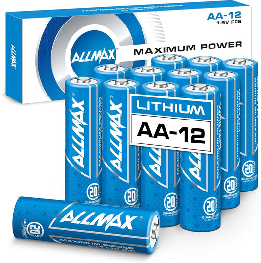 12-Pack Allmax AA Lithium Batteries - 20Yr Shelf Life