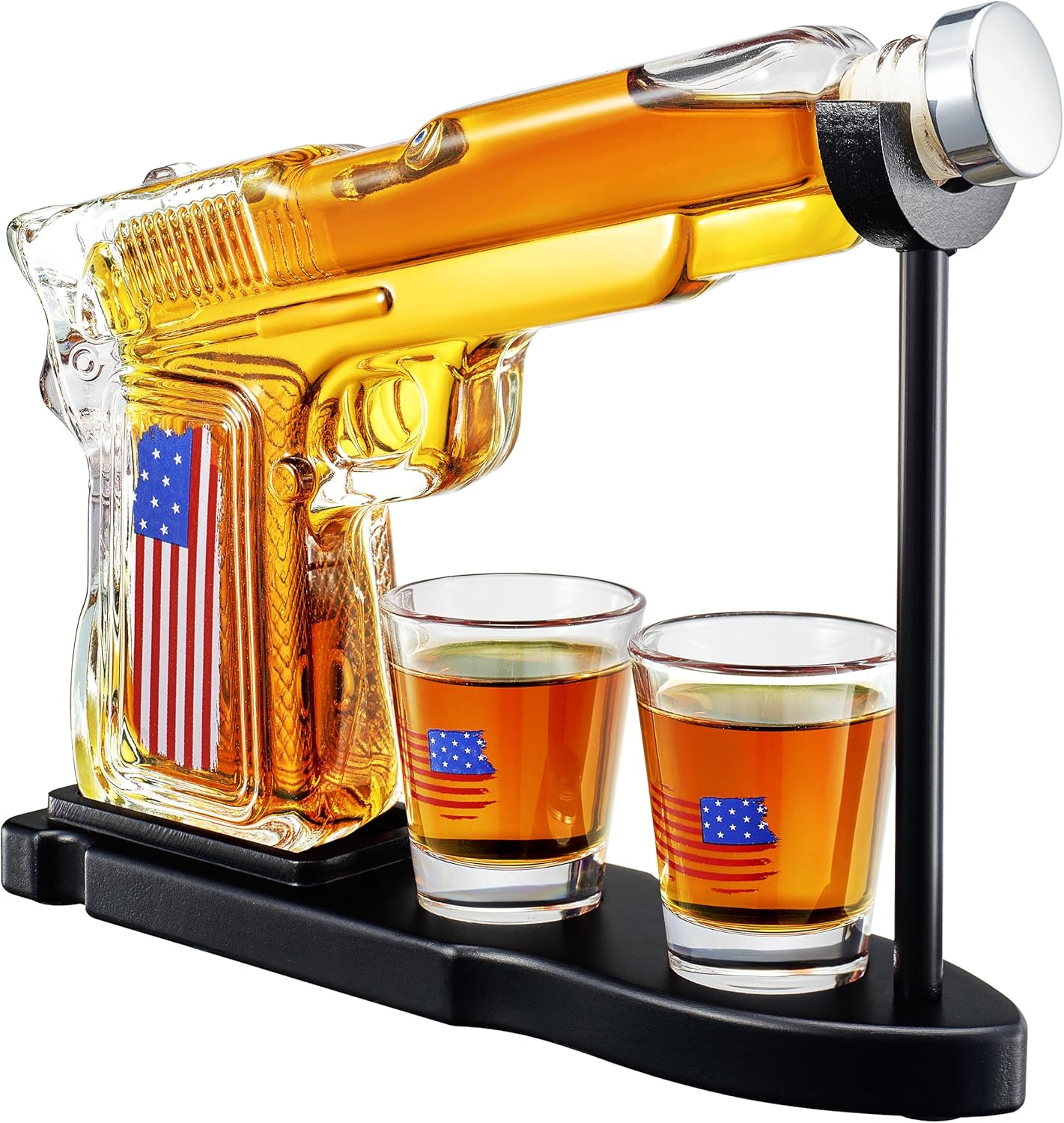 Whiskey Decanter Set with American Flag Pistol Design for Men