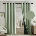 Beauoop Green Linen Blackout Curtains - 96 Inch Long, 2 Panels