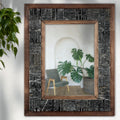 Handcrafted Natural Stone Rustic Mirror with Solid Wood Frame - Black