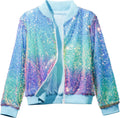 Girls Sequin Bomber Jacket Sparkly Bomber Outfit - Bright Gradient