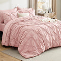 Bedsure King Size Comforter Set Pink - 7-Piece Pintuck Bed in a Bag