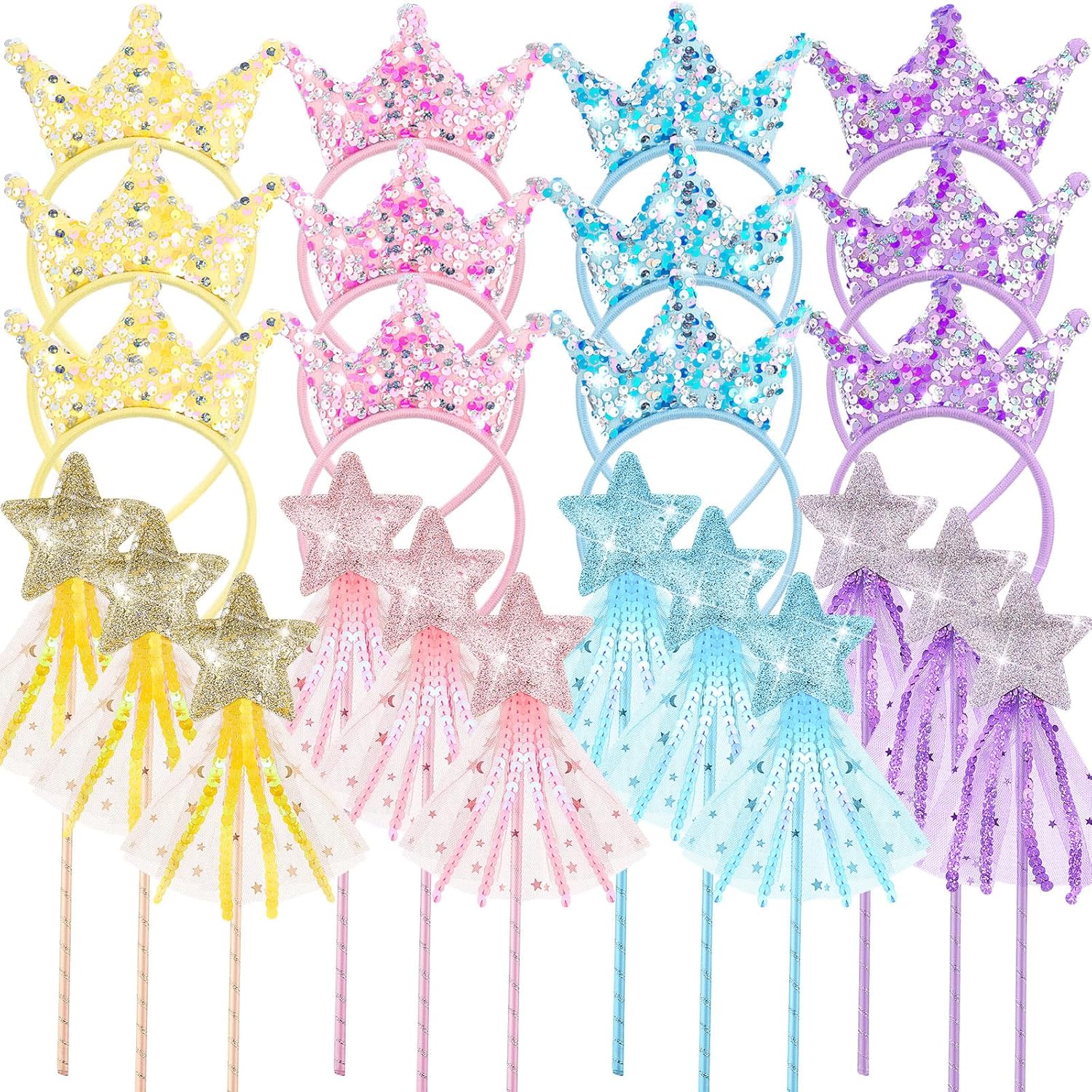 48 Pcs Princess Party Favors with Wands and Crown Headbands