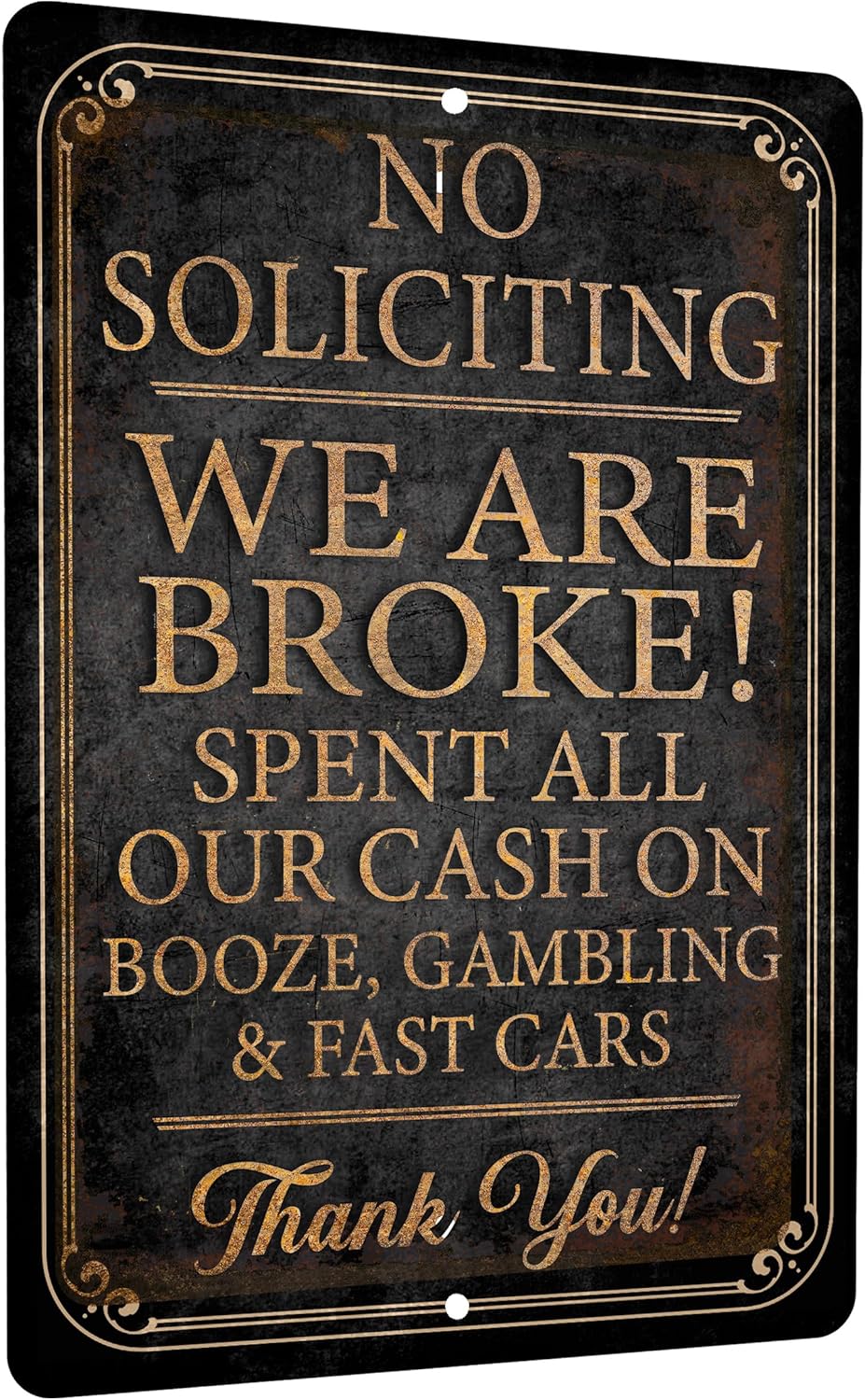 No Soliciting Funny Metal Sign for Bold Statements, 12 x 18 in