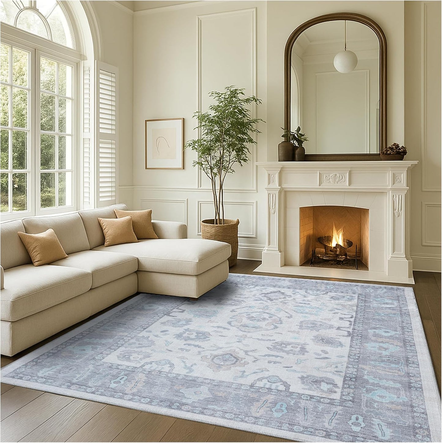 Fame Rugs Modern Oushak Rug 6x9, Vintage Turkish Gray Area Rug