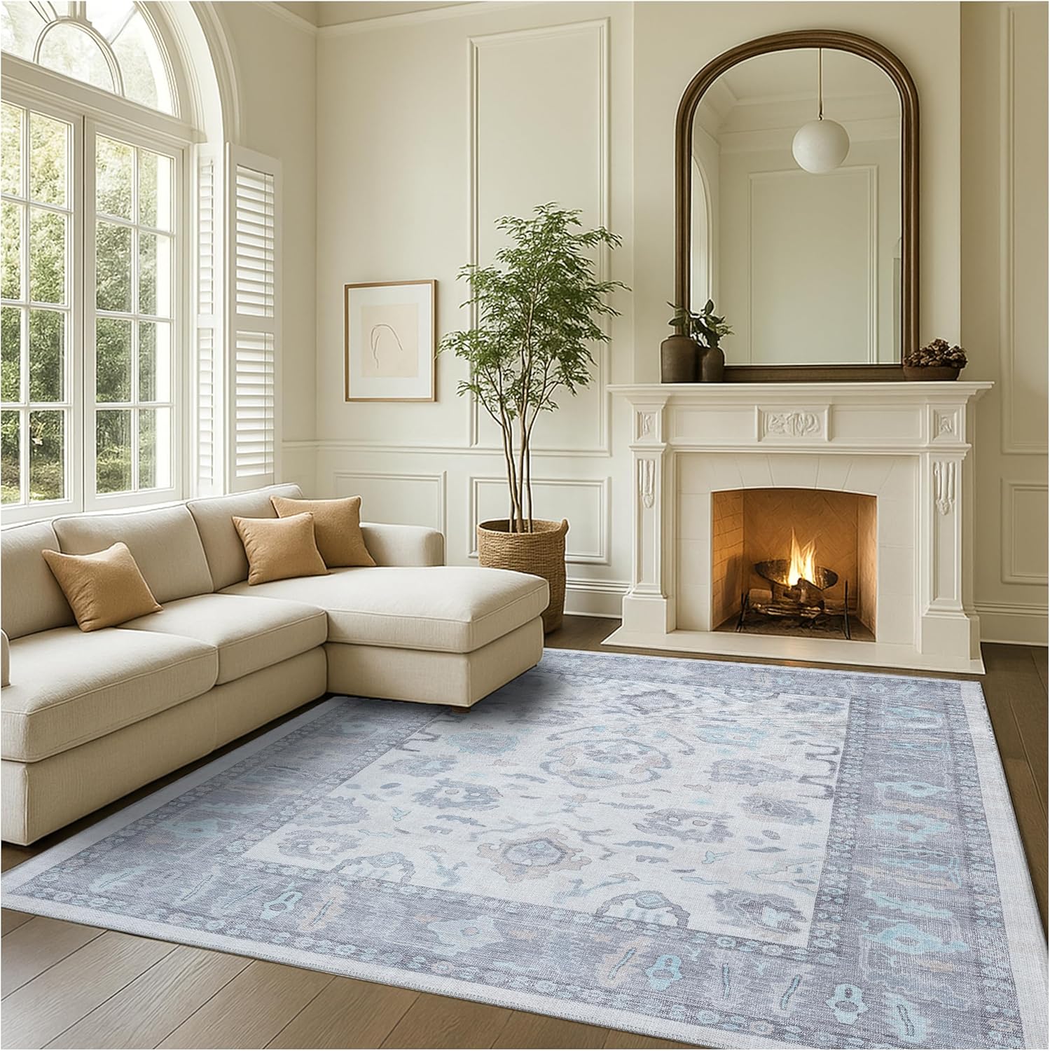 Fame Rugs Modern Oushak Rug 6x9, Vintage Turkish Gray Area Rug
