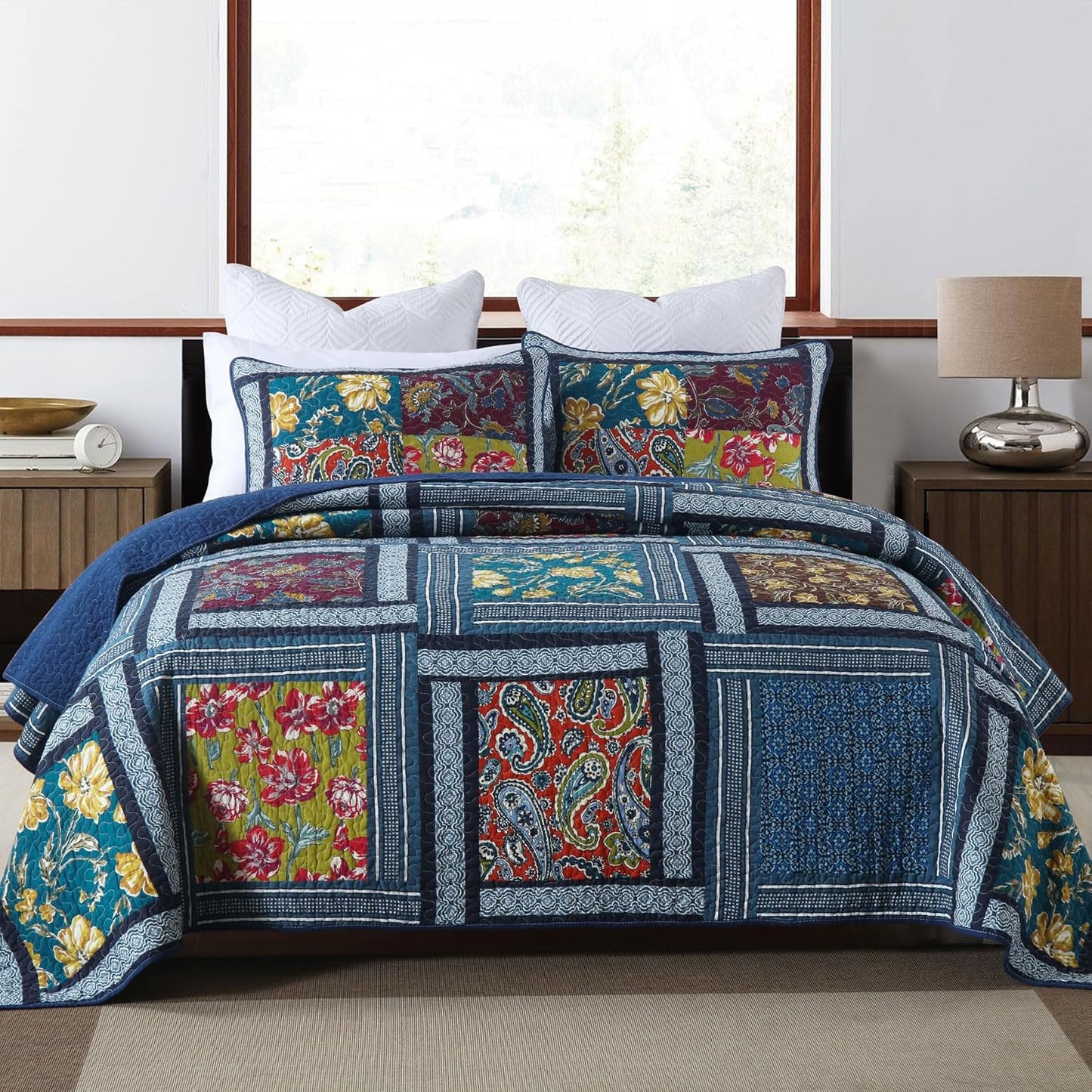Secgo Queen Comforter Set - 100% Cotton Burgundy Bedding