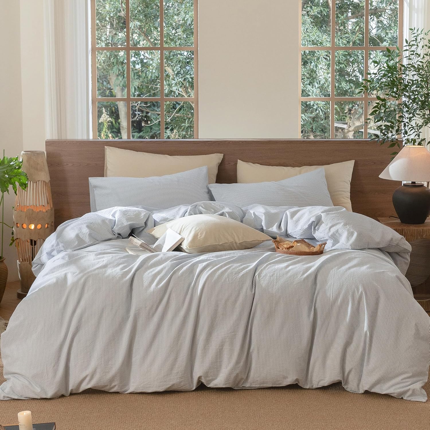 MooMee Striped Duvet Cover Set for Oversized Queen Beds