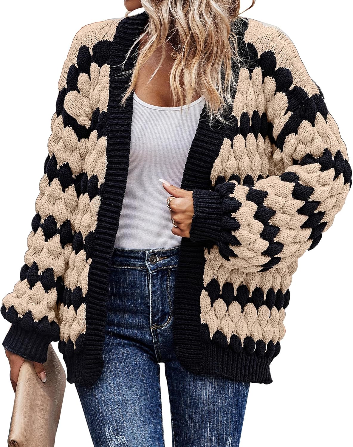 KIRUNDO Womens Cardigan Chunky Knit Sweater for Fall Fashion