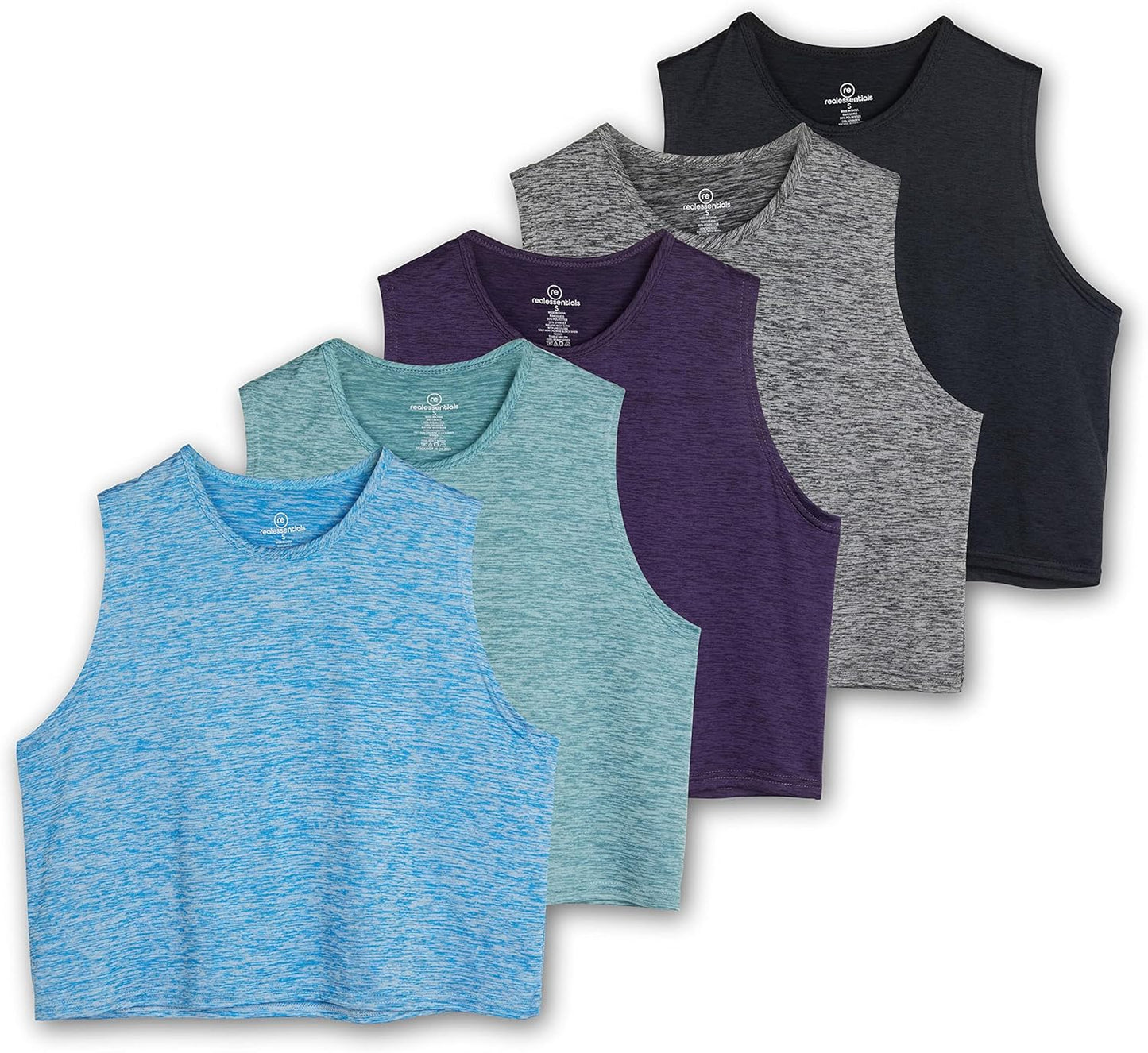 Real Essentials Women's Dry Fit Crop Tank Top 5 Pack for Summer