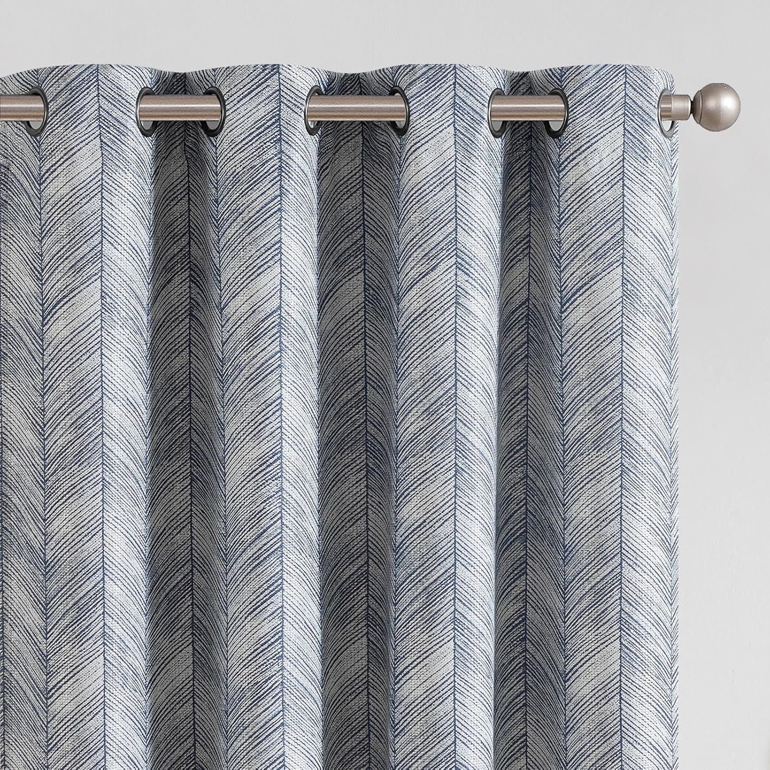 Blue Printed Curtains for Living Room with Grommet Top Style