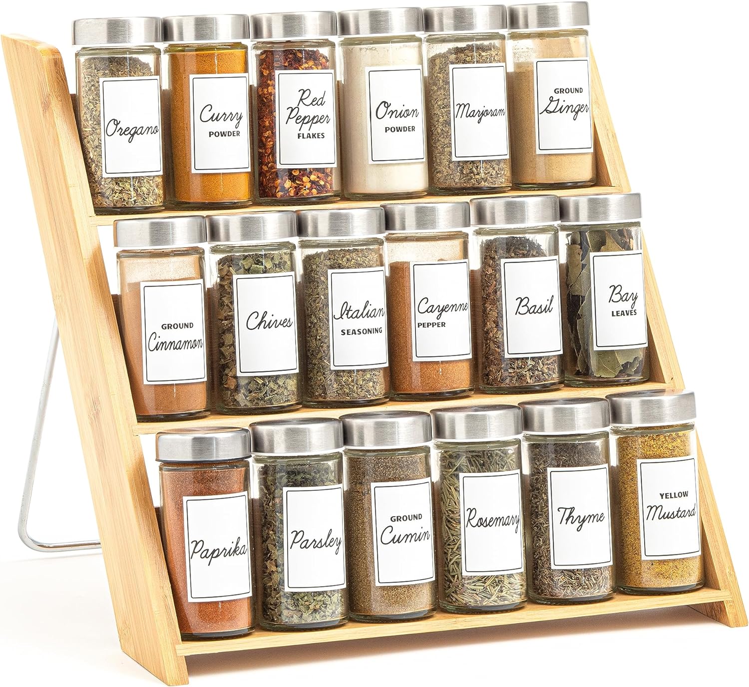 Orii 18 Jar Bamboo Compact Spice Organizer for Kitchen Use