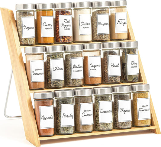 Orii 18 Jar Bamboo Compact Spice Organizer for Kitchen Use