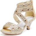 Girls Glitter Pump Sandals Flower Party Heels - Low Block 1.5in