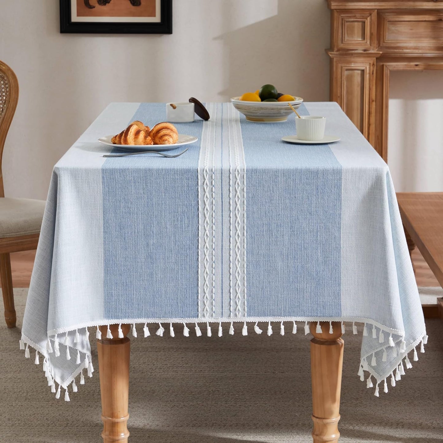 ZeeMart Contrast Linen Table Cloth for Farmhouse Style Decor