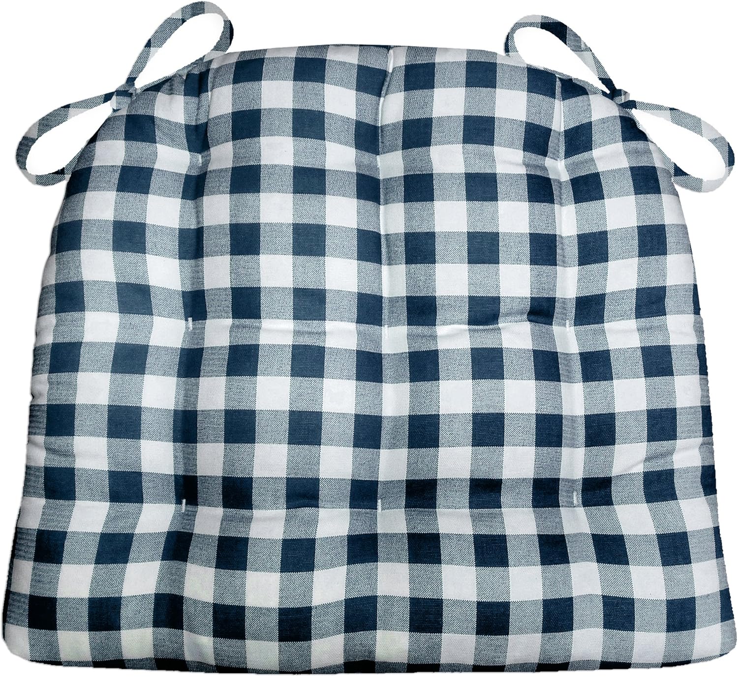 Classic Check Navy Blue Dining Chair Pad with Ties for Comfort