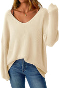 Women's V Neck Oversized Sweater Off The Shoulder - Cozy Fall Staple