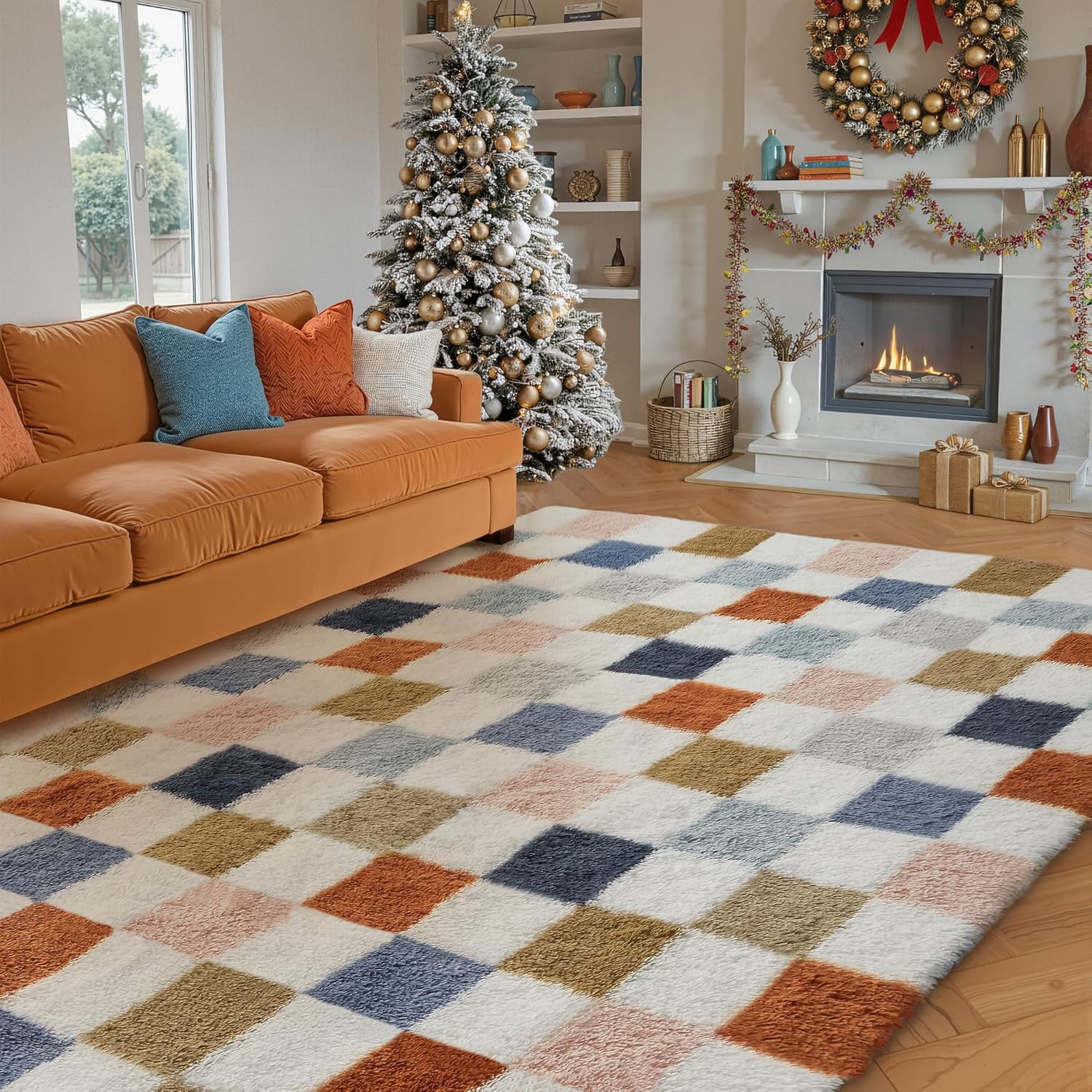 Checkered Rug 5x7 by PureCozy: Modern Rainbow Shag