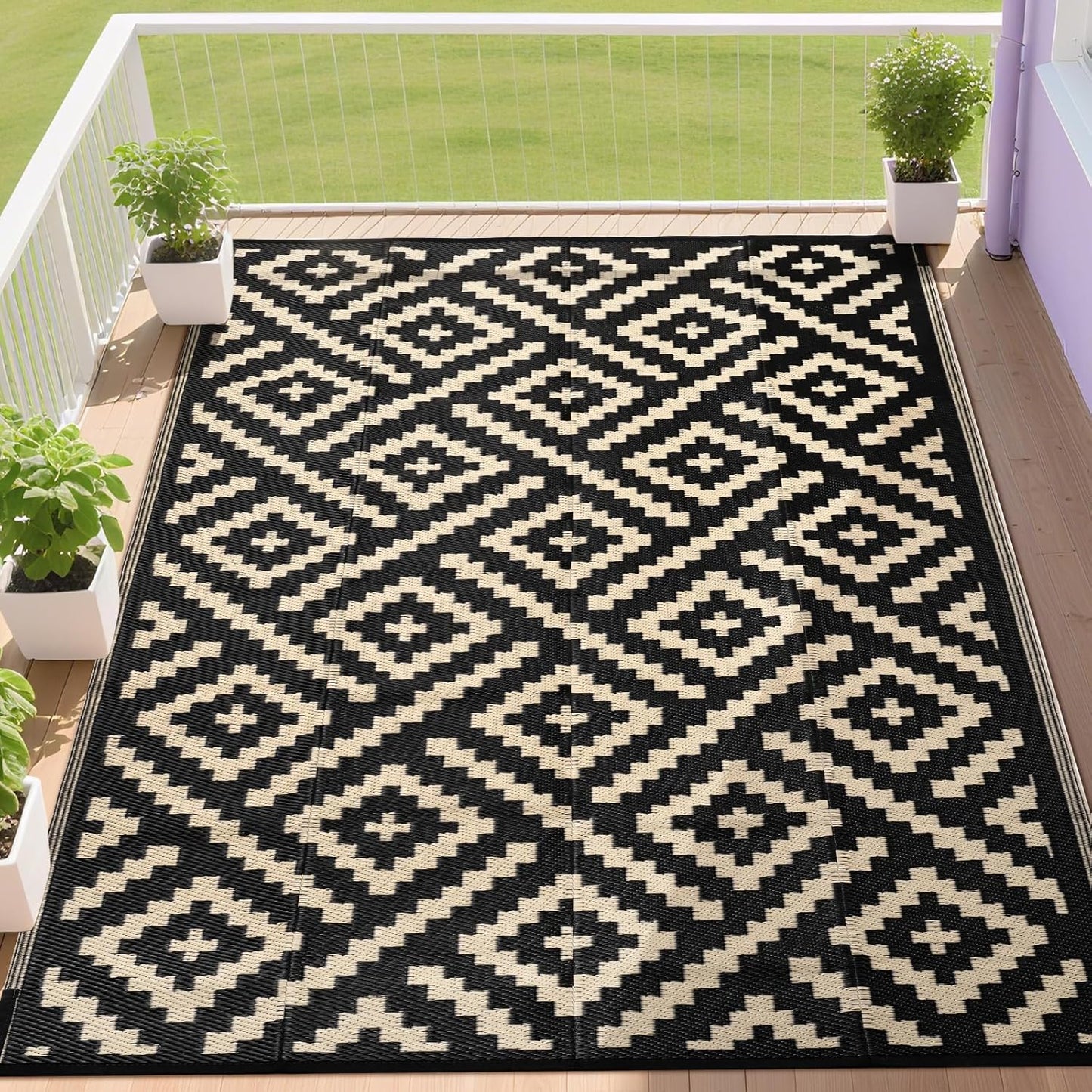 RURALITY Outdoor Rugs 8x10 Feet for Patios, Waterproof Mats