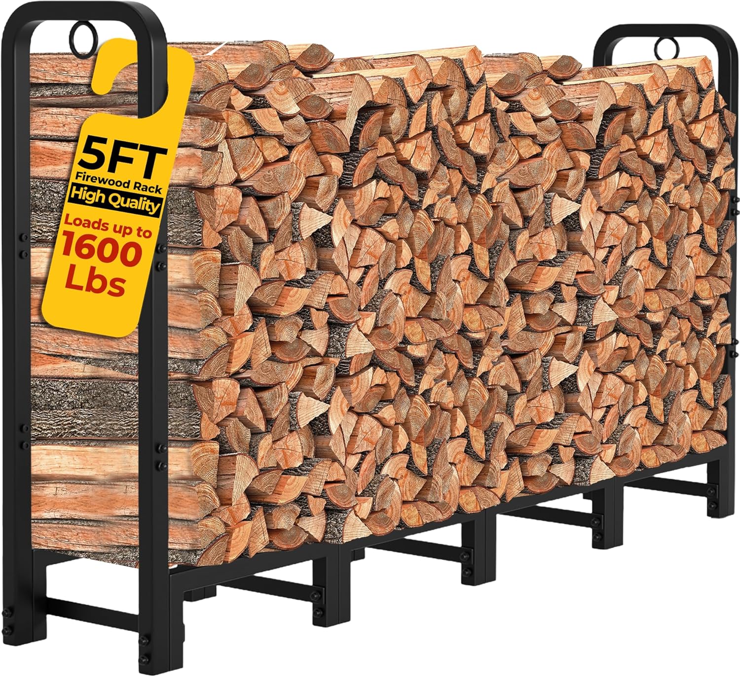 Amagabeli 5ft Firewood Log Rack Heavy Duty Outdoor Storage