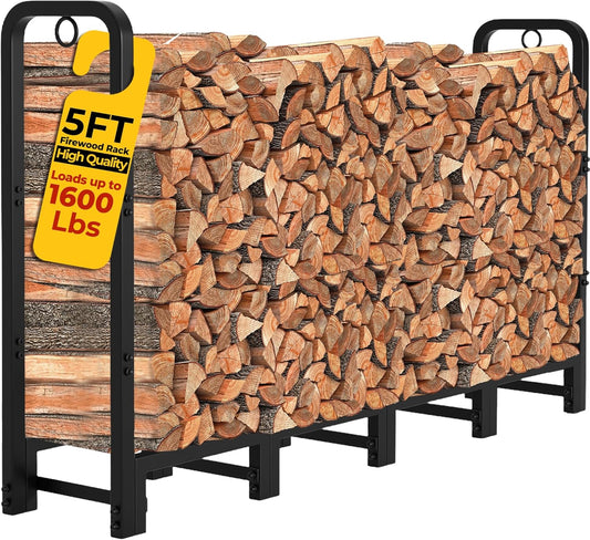 Amagabeli 5ft Firewood Log Rack Heavy Duty Outdoor Storage