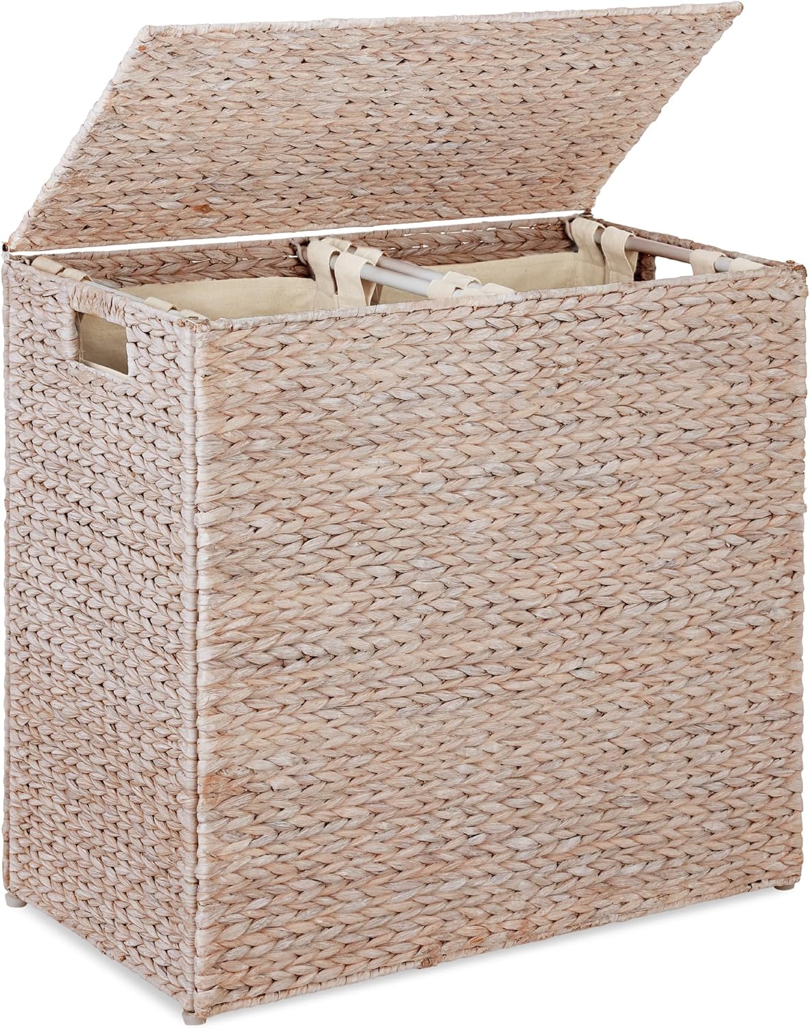 Large Double Laundry Hamper with Lid - Handwoven Water Hyacinth