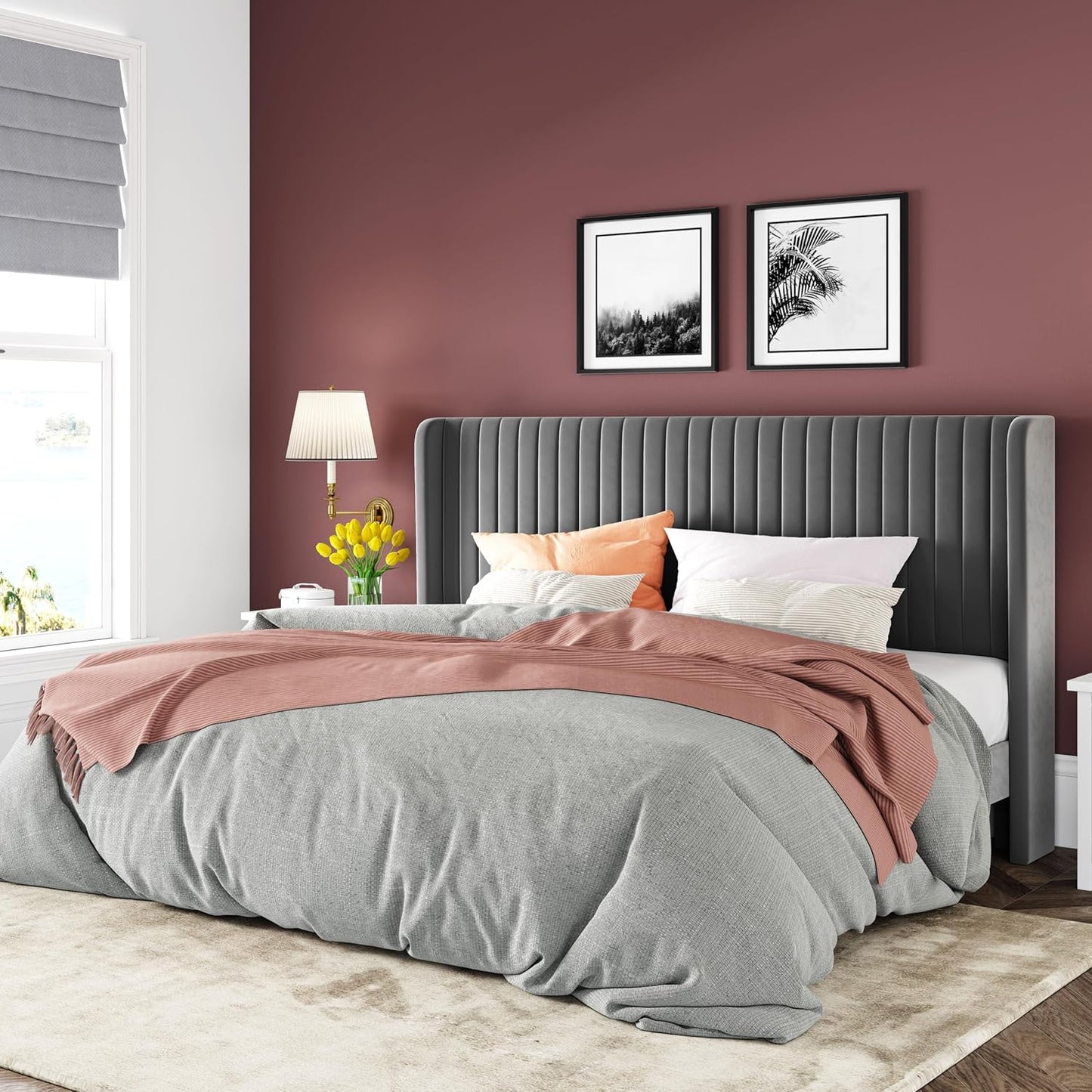 Allewie King Size Velvet Bed Frame with Wingback Headboard