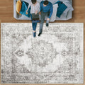Area Rug 9x12 Vintage Washable Medallion Rug - Low Pile Distressed