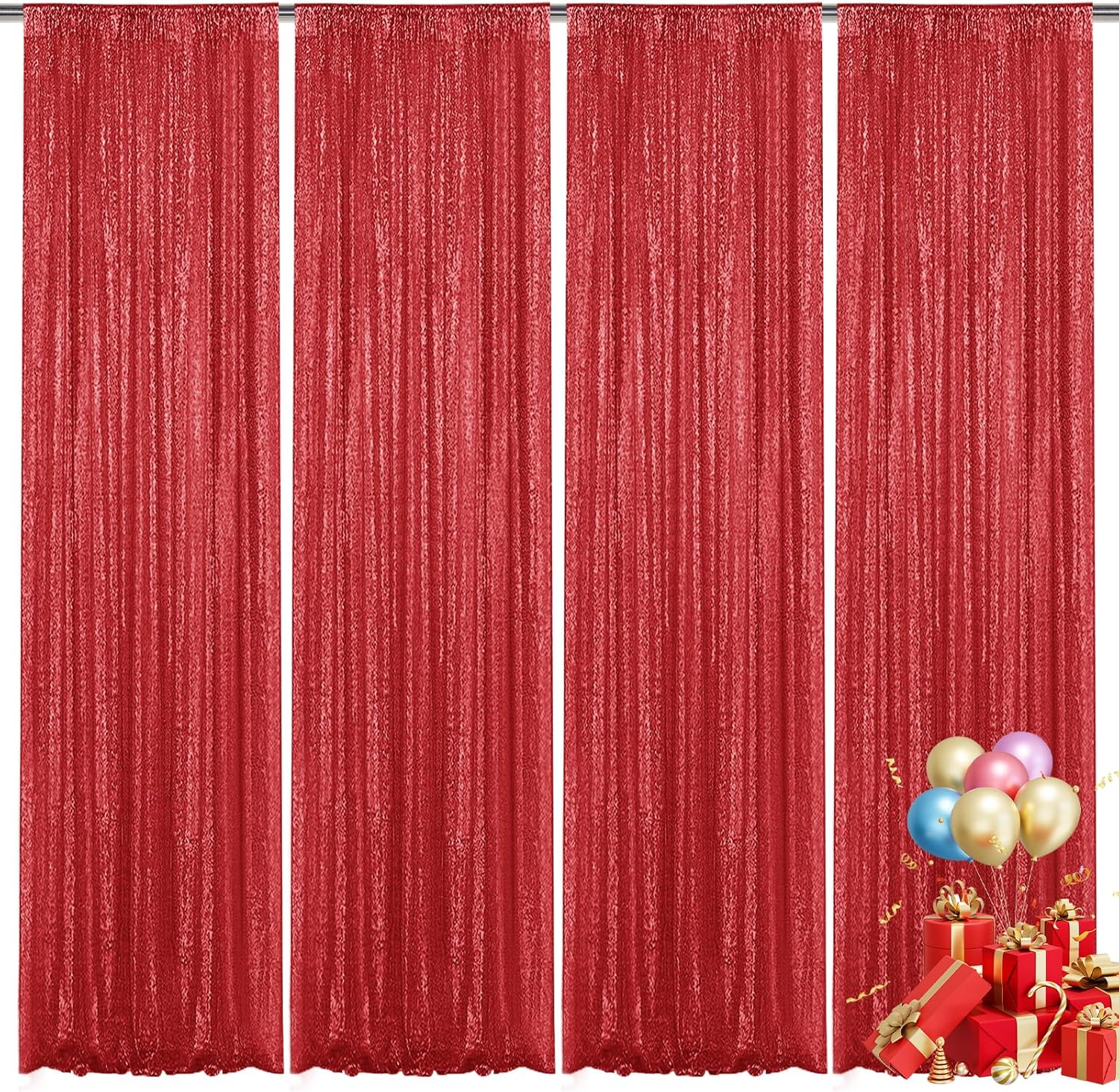 Red Sequin Backdrop Curtain for Stunning Party Decorations