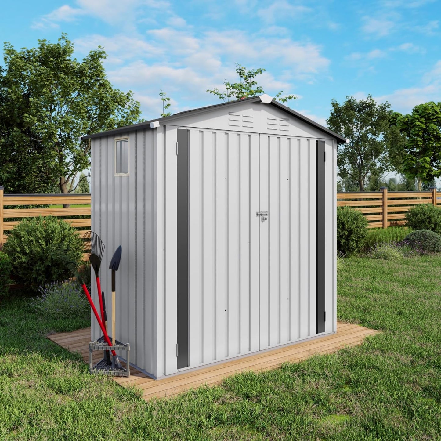 6x3.6FT Outdoor Galvanized Steel Garden Shed with Lockable Door