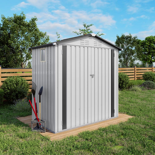 6x3.6FT Outdoor Galvanized Steel Garden Shed with Lockable Door