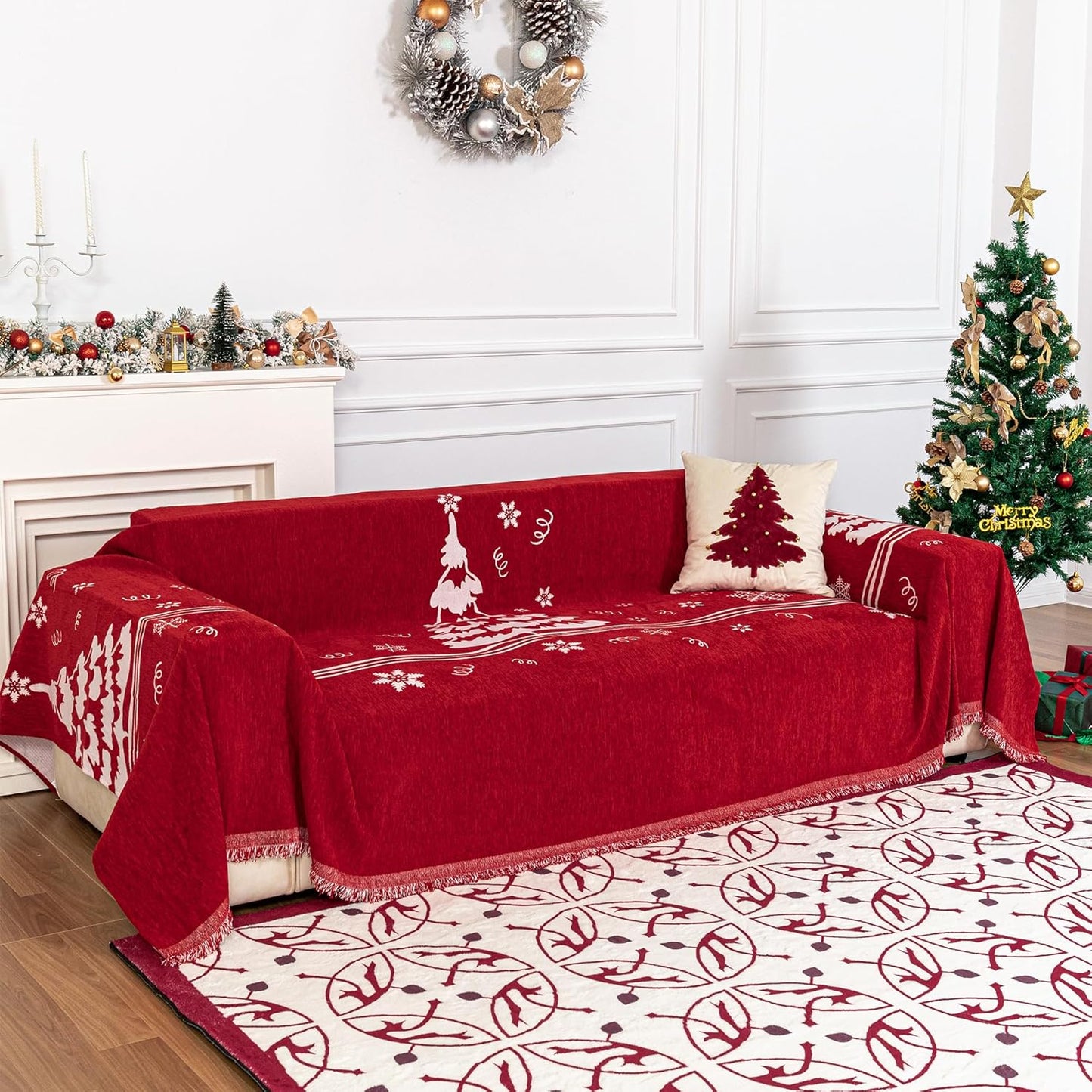 MYSKY HOME Couch Covers for Pets Thick Chenille Red Sofa Slipcover